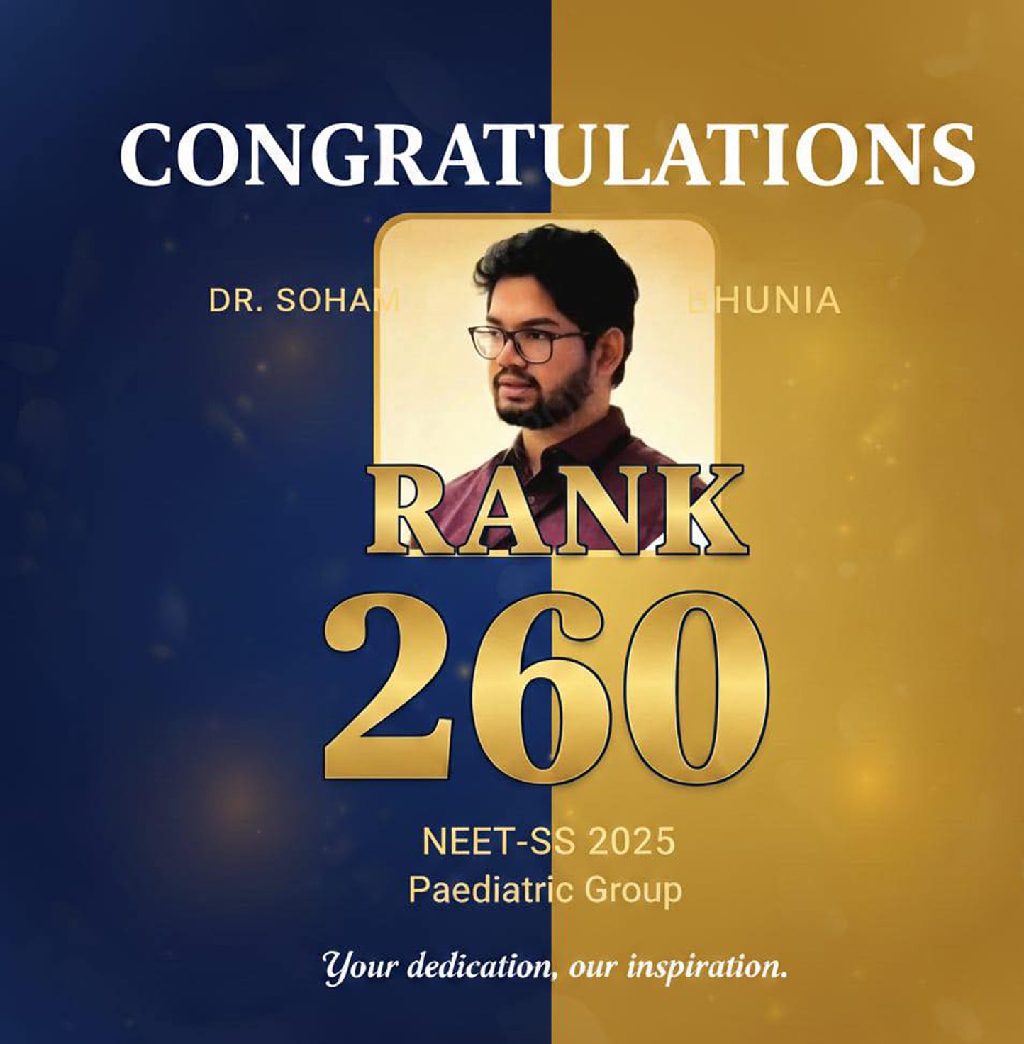 Dr. Soham Bhunia – NEET-SS 2025 Rank 260 (Paediatric Group)